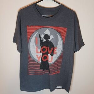 Disney Parks STAR WARS T-shirt‎ Princess Leia I Love You Size Large Gray